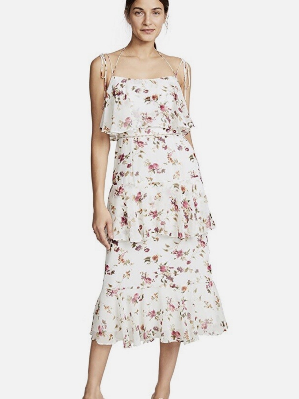WAYF Imola floral tiered midi dress